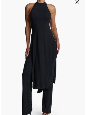 Naked wardobe Halter neck Black Sleeveless double split Tunic